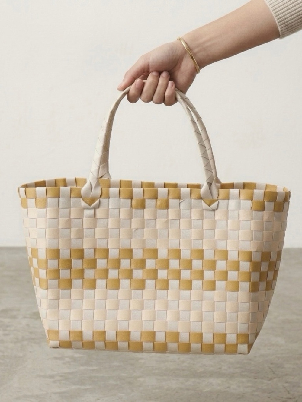 Unbranded Woven Boho Large Market Tote Bag in Neutral Tones